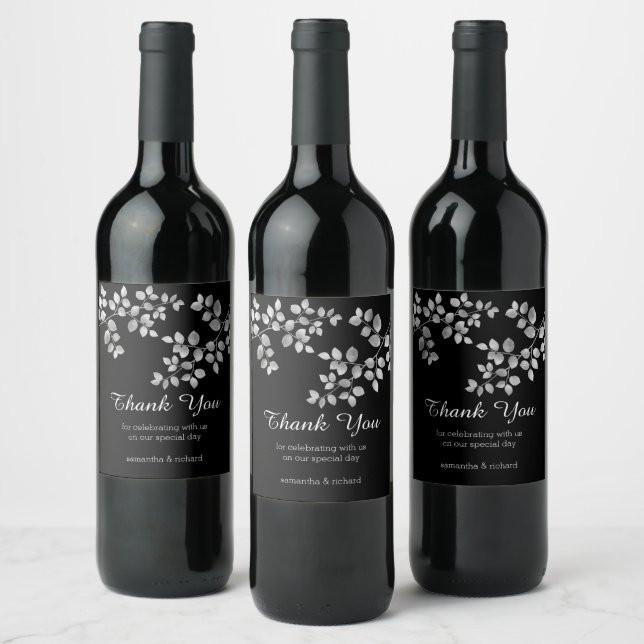Modernes silberes Blumenweinlabel Weinetikett (Flaschen)