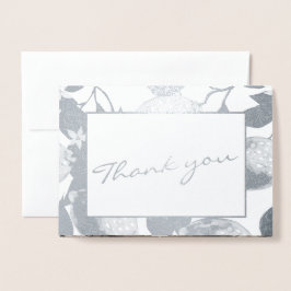 Modernes Silberlemons & Foliage Wedding Foto Real Folienkarte