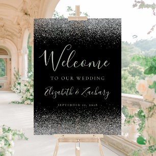 Modernes Silberner Glitzer Schwarze Hochzeit Willk Acrylschild