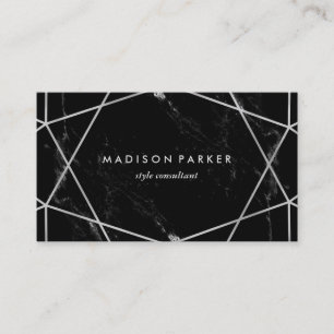 Modernes silbernes geometrisches auf schwarzem visitenkarte