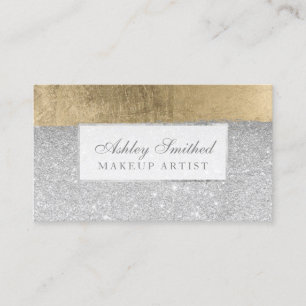 Modernes silbernes Glittergoldbrushstrokesmake-up Visitenkarte
