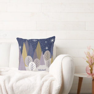 Modernes Silberschnee und Lila geometrisches Holz Kissen