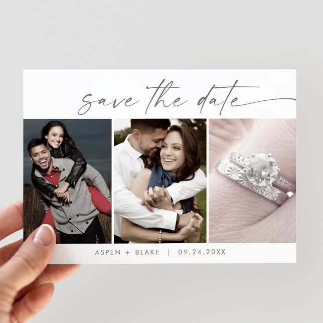 Modernes Silver 3-Fotopatalog Save the Date (Von Creator hochgeladen)