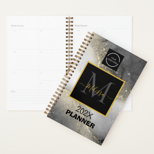 Modernes Silver and Gold Logo & QR Code Monogram Planer (Anzeige)