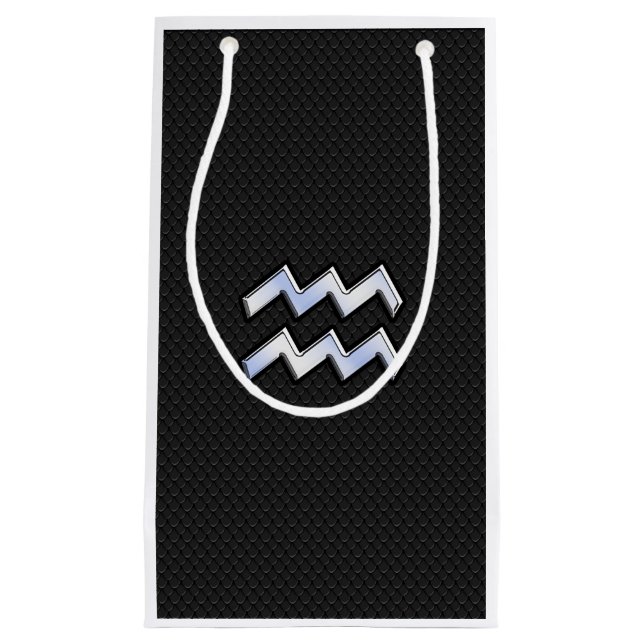 Modernes Silver Aquarius Zodiac-Zeichen auf Schlan Kleine Geschenktüte (Vorderseite)