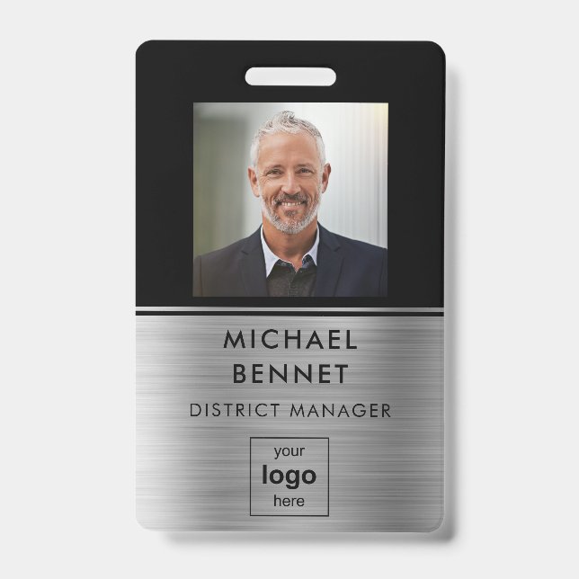 Modernes Silver Black Employee Foto ID Ausweis (Vorderseite)