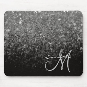 Modernes Silver & Black Glitzer Ombre Monogram Mousepad