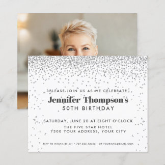 Modernes Silver Confetti Glitzer 50. Geburtstag Fo