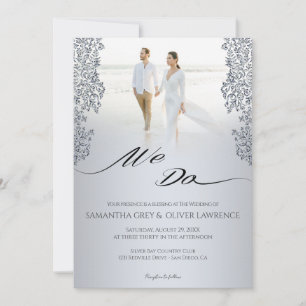 Modernes Silver Damask Foto Einladung zur Hochzeit