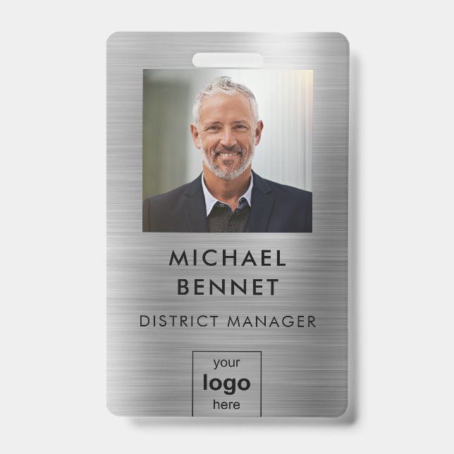 Modernes Silver Employee Foto ID Ausweis (Front)