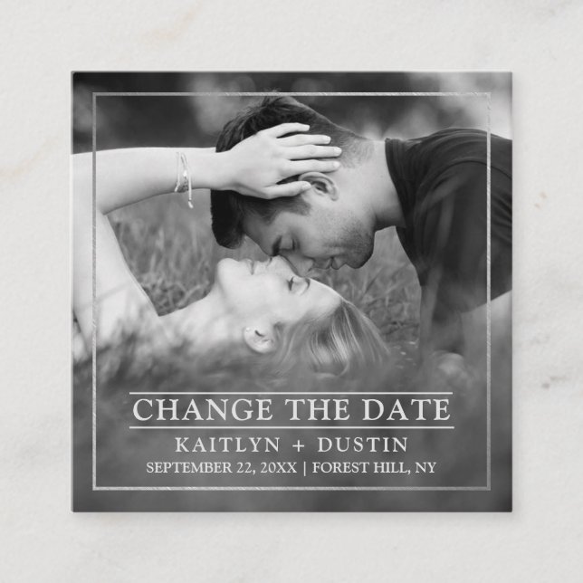 Modernes Silver Foil Foto ändert das Datum Begleitkarte (Vorderseite)