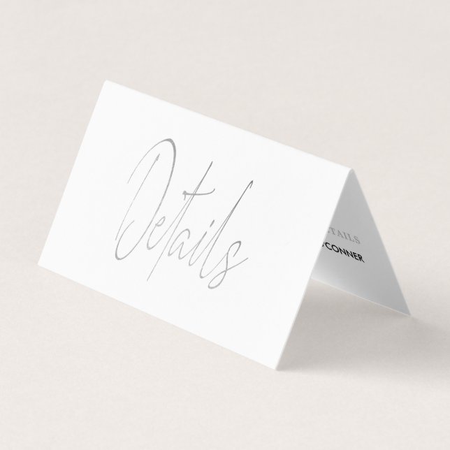 Modernes Silver Foil Script mit Foto Detail Card Visitenkarten (Vorderseite)