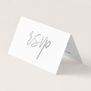 Modernes Silver Foil Script mit Foto RSVP Card Visitenkarten