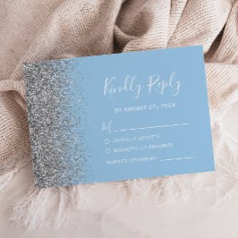 Modernes Silver Glitzer Edge Pastel Blue RSVP Karte