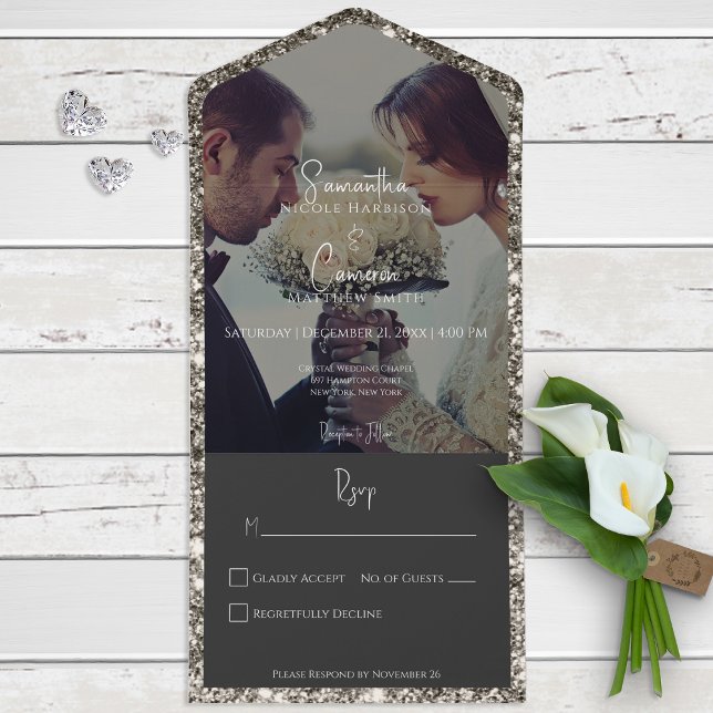 Modernes Silver Glitzer Foto Kein Abendessen All In One Einladung (Von Creator hochgeladen)