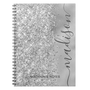 Modernes Silver Glitzer Metallic Monogram Script Notizblock