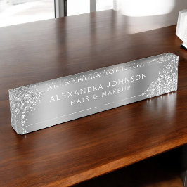 Modernes Silver Glitzer Sparkle Haar Makeup Namensplakette