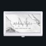 Modernes Silver Gray Glitzer Marble Agate Monogram Visitenkarten Dose<br><div class="desc">Moderne elegante Silver Gray Glitzer Marmorkarte Agate Monogram Visitenkarte</div>
