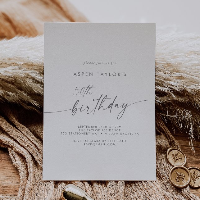 Modernes Silver Script 50. Geburtstag Einladung (Modern Silver Script 50th Birthday Invitation)