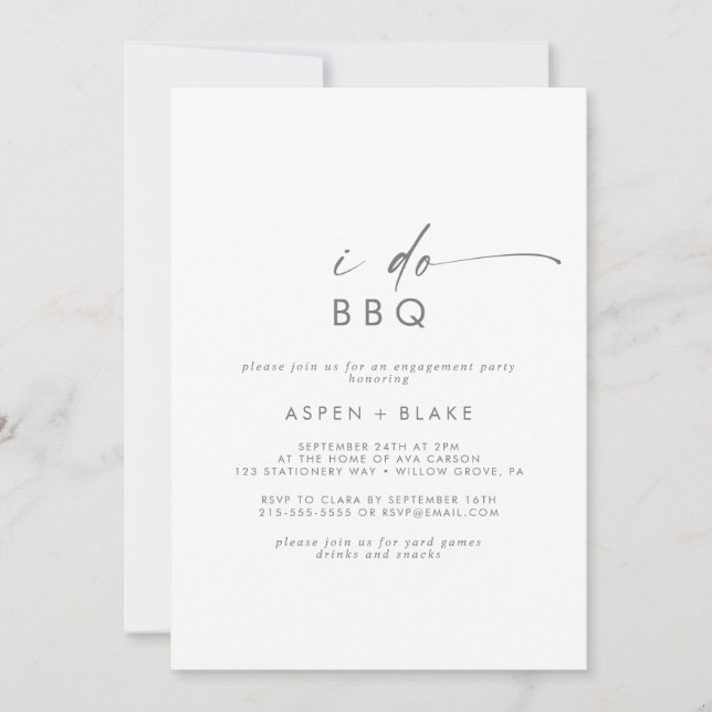 Modernes Silver Script I Do GRILLEN Engagement Par Einladung (Vorderseite)