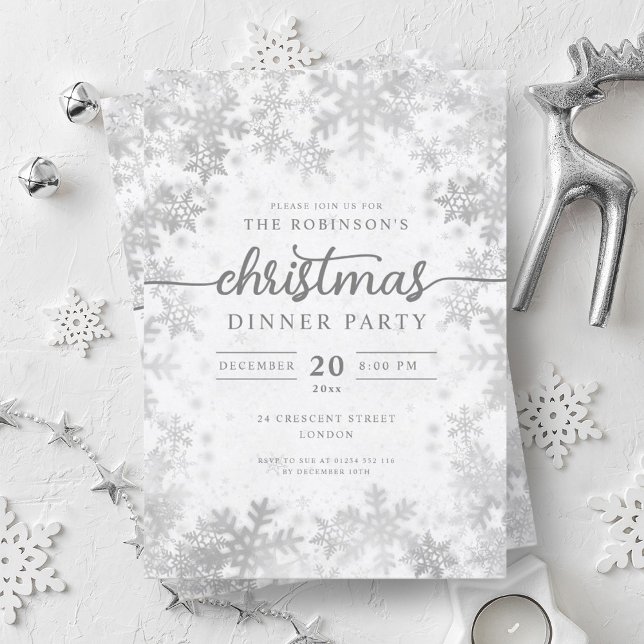 Modernes Silver Winter Wonderland Weihnachts-Party Einladung (Modern Silver Winter Wonderland Christmas Party Invitation)