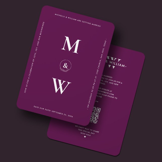 Modernes Simple Wedding Monogram Luxus Lila Save The Date (Modern Simple Wedding Monogram Luxury Purple Save The Date
)