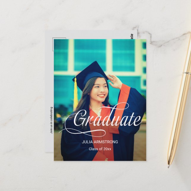 Modernes Single Foto Einfache Script Abschluss Car Postkarte (Vorderseite/Rückseite Beispiel)