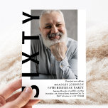 Modernes SIXTY Foto 60. Geburtstagsparty Einladung<br><div class="desc">Feiern Sie den Meilenstein der sechzigsten Geburtstagsfeier mit unseren modernen 60. Geburtstagseinladungen. Diese eleganten und stilvollen Einladungen verfügen über einen individuell anpassbaren Farbhintergrund, einen beeindruckenden Foto-Slot und eine fette "SIXTY" in Weiß. Schneiden Sie das elegante Party-Template aus, um Ihren Geburtstagsbash einzigartig zu machen. Diese exzellenten Einladungen sind perfekt modern, trendig...</div>