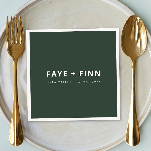 Modernes Skandinavier Forest Green Minimal Wedding Serviette (Von Creator hochgeladen)