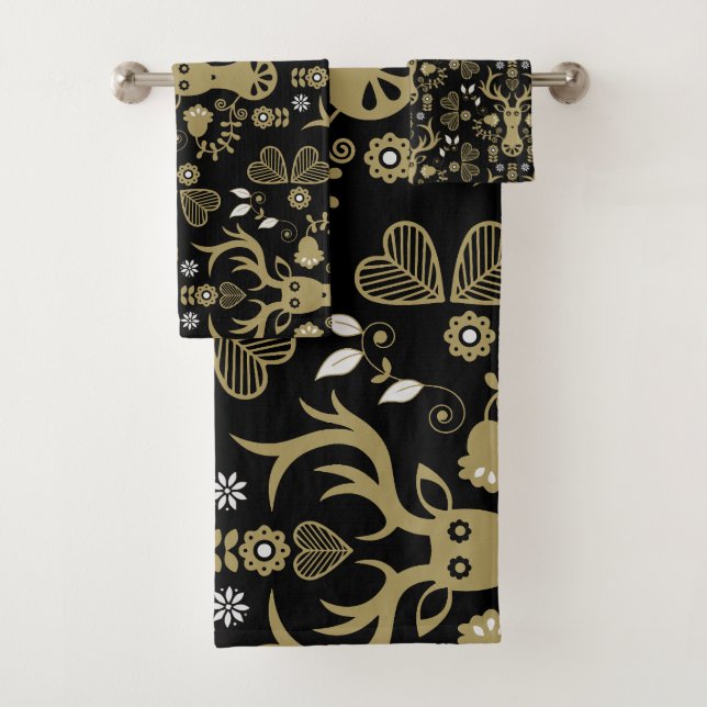 Modernes skandinavisches Goldhirsch Badhandtuch Set (Insitu)