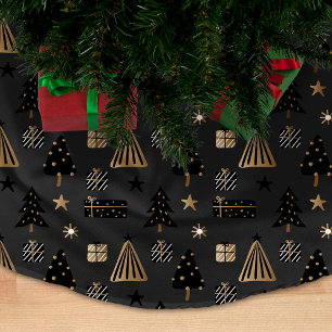 Modernes skandinavisches Weihnachtsmuster Schwarze Polyester Weihnachtsbaumdecke