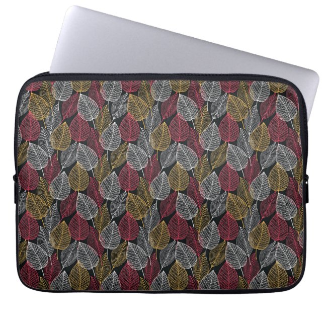 Modernes Skelett-Blatt Herbstmuster Laptopschutzhülle (Vorderseite)