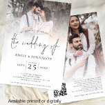 Modernes Skript 2 Fotos Overlay QR Code Hochzeit Einladung<br><div class="desc">Modernes Script 2 Fotos überlagern QR Code Hochzeitseinladung. Fügen Sie Ihren QR-Code zu Ihrer Hochzeitswebsite auf der Rückseite hinzu, damit Ihre Gäste alle Details online sehen können, ohne separate Gehäuse benötigen zu müssen. Eine informelle Set-Typografie in schwarz für die Hauptüberschrift der Hochzeit von Ergänzung der Erholung des Textes, die Sie...</div>