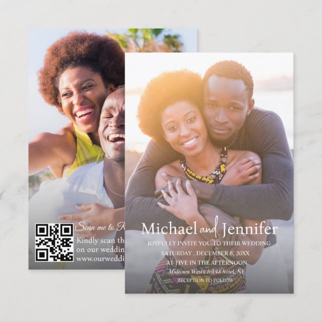 modernes Skript 2 Fotos qr Code uAwg Hochzeit Einladung (Vorne/Hinten)