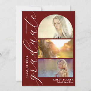 Modernes Skript 4-Foto Dark Red Arch Abschluss Dankeskarte