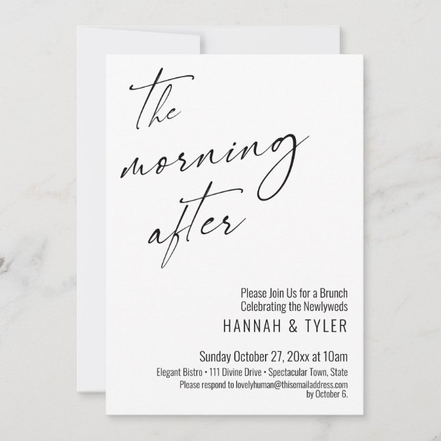 Modernes Skript am Morgen nach der Hochzeit Brunch Einladung (Vorderseite)