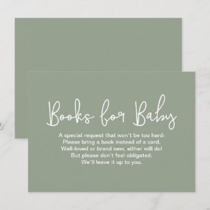 Modernes Skript Baby Shower Buchwunsch Sage Green Begleitkarte