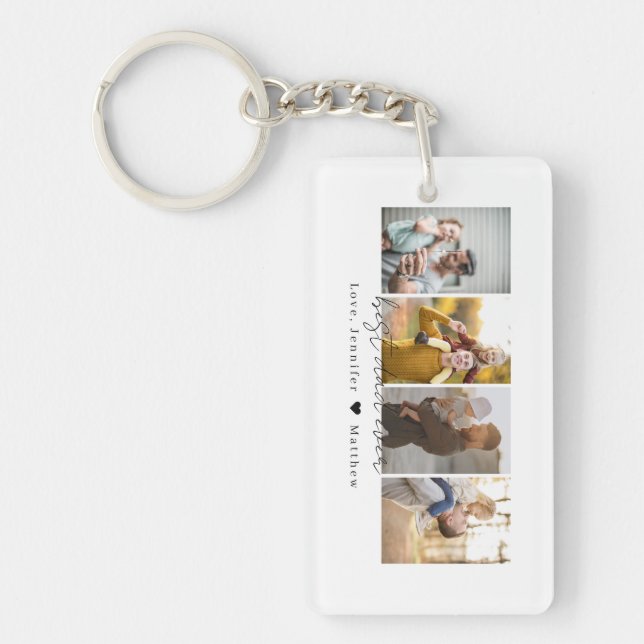 Modernes Skript Bester Vater je 4 Fotos Collage Schlüsselanhänger (Vorderseite)