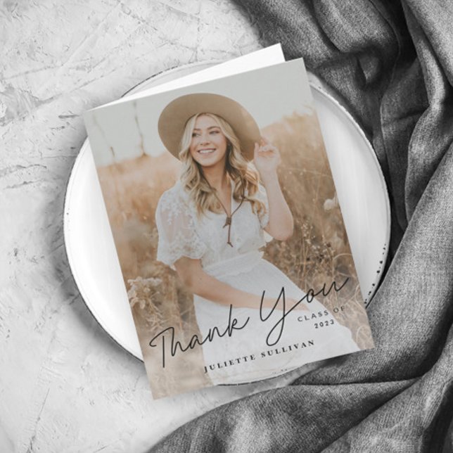 Modernes Skript Einfaches Foto Abschluss Dankeskarte (Von Creator hochgeladen)