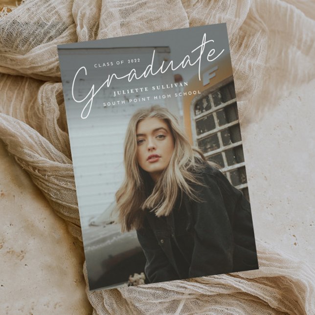 Modernes Skript Einfaches Foto Abschluss Magneteinladung (Von Creator hochgeladen)