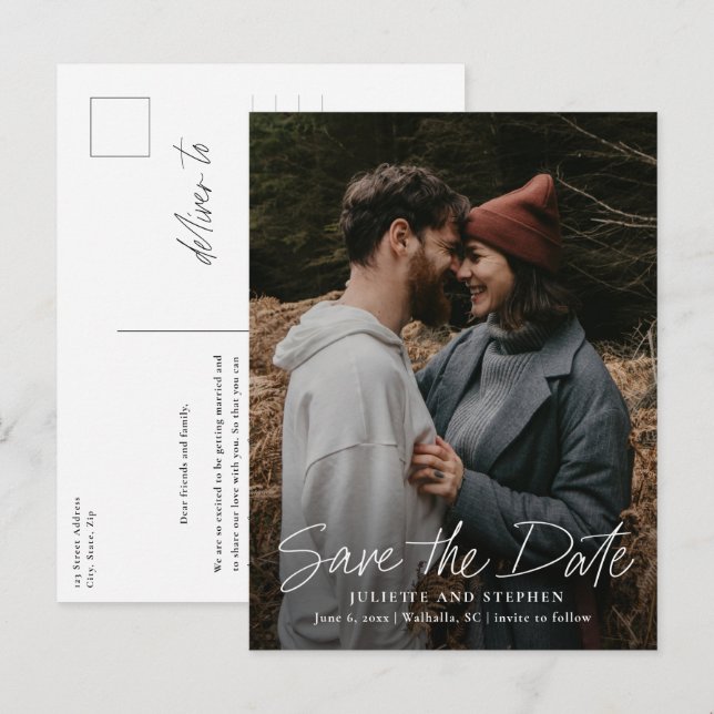 Modernes Skript Einfaches Foto Hochfahren speicher Postkarte (Vorne/Hinten)