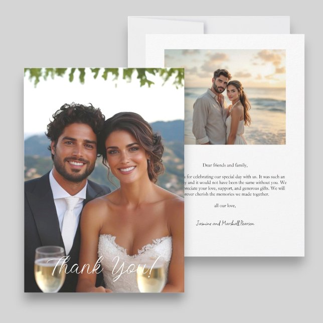 Modernes Skript Einfaches Foto Hochzeit Vielen Dan Dankeskarte (modern two photo wedding thank you card )