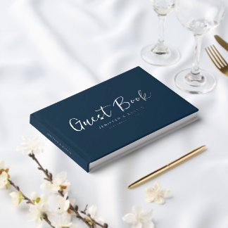 Modernes Skript Elegant Navy Blue Wedding Gästebuch