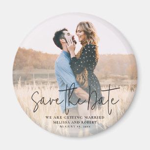 Modernes Skript-Foto Elegante Hochzeit Save the Da Magnet