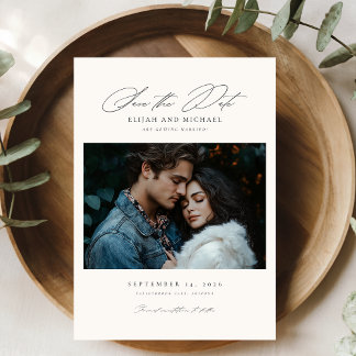 Modernes Skript-Foto Hochzeit Sichern Sie das Datu Einladung