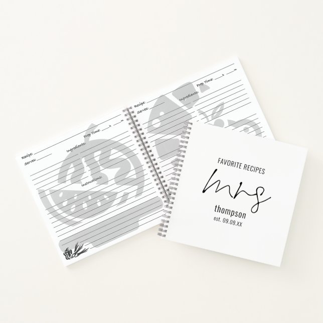 Modernes Skript Frau Name Datum Bride, um Rezept n Notizbuch (Innenseite)