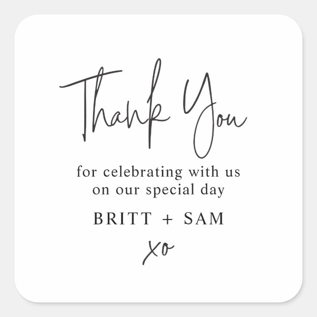 Modernes Skript für die Gastgeschenk Hochzeit Hand Quadratischer Aufkleber (Vorderseite)