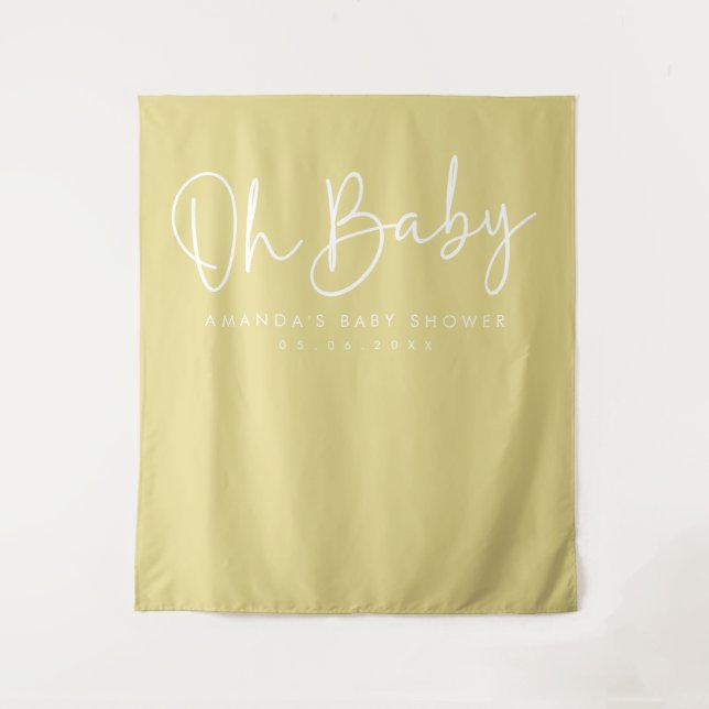 Modernes Skript Gelb Oh Baby Dusche Hintergrund Wandteppich (Vorderseite)
