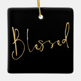 Modernes Skript gesegnet Weihnachten Gold Black Keramikornament