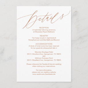 Modernes Skript, Kupfer, Hochzeitsdetails-Karte Begleitkarte